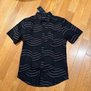 Matix Men's S Black Gray American USA Flag Button Up Short Sleeve Shirt NWT